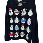 Susan Bristol  Black Snowman Embroidered Button Front Cardigan Sweater Size L Photo 0
