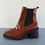 Gianni Bini Banks Crinkle Patent Leather Double Gore Square Toe Brown Booties Photo 4