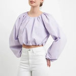 English Factory Lavender Purple Blouson Puff Long Sleeve Crop Top Size M Photo 0