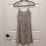 Hinge Gray Floral with Orange Flowers Spaghetti Strap Gathered Waist Silk Dress Photo 1