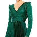 Mac Duggal  26542 Pleated Satin Long Sleeve V-Neck Gown Emerald Green 4 Photo 2