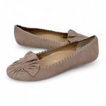 Neiman Marcus  Tan Suede Scalloped Ballet Flats with Ruched Bow Detail Size 7 Photo 0