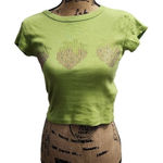 Forever 21 Forever‎ 21 Lime Green Crop Top Rhinestone Heart Y2K Bling T-Shirt Size S Photo 0
