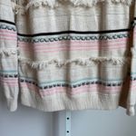 Loft Women's XL Cream Fringe Striped Knit Sweater Long Sleeve Photo 2