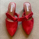 Chelsea and Violet  Molly Leather Suede Bow Knotted Mules Holiday 6.5 Postbox Red Photo 1