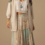 Boundless North Beige Floral Embroidered Knit Cardigan Sweater Women's Large Tan Photo 0