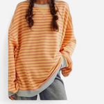Free People Classic Striped Crewneck Sweatshirt Tangerine Combo Oversized XL NEW Photo 3