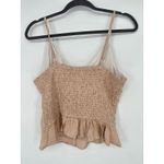 Japna  Micro Gingham Tank Top Size Large Button Country Festival Ranch Tan White Photo 3