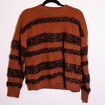 NEW Madewell Tinsel Sparkle Stripe Knit Stretch Crew Neck Pullover Sweater Brown Photo 0
