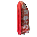 Chico's  Orange and White Watercolor Print Cardigan 2 12 L Large Photo 2