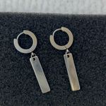 Titanium Steel Geometric Rectangle Dangle Drop Earrings for Men Women Silver Photo 2