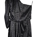 DO+BE  Black Leopard Print One Shoulder Long Sleeve Ruched‎ Draped Dress Size S Photo 0
