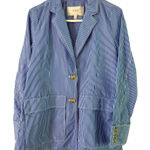 J.Crew ‎ Striped Blazer Cotton Button Front Pockets Blue White Size 8 Photo 0