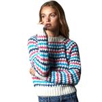 ZARA Multicolor Rainbow Stripe Knit Sweater Soft Cozy Oversized Crew Neck Size S Photo 1