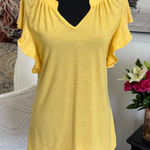 Yellow Ruffled Flutter Sleeve Blouse Photo 0
