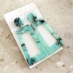 Aqua and Black Rectangular Earrings Blue Photo 1