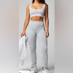 Fabletics Women’s Sz S Soft Gray Heather Seamless Ribbed High-Waisted Slit Pant Photo 1