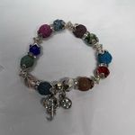 Silver Tone Colorful Lava Rock Bead Good Luck Elephant Charm Bracelet Photo 1
