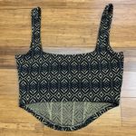 Free People  Corset Tank Top Womens Small Brown Geometric Sleeveless Fitted Black Photo 2