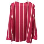 Investments  Pink White Striped Satin Long Sleeve Split Neck Blouse Womens Medium Photo 7