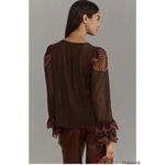 Anthropologie  Long Sleeve Appliqué Blouse Small NEW Photo 1
