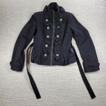 Grass Collection  Military Belted Jacket Womens M Black Wool Blend Ruffle Front Photo 4