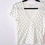American Eagle White Ditsy Floral Print Surplice Fitted Top Photo 2