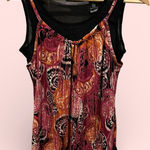 Cute Y2K fairy whimsigoth swirl stretchy 2 in 1 look mesh sleeveless top paisley Black Size M Photo 0