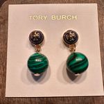 Tory Burch NEW  Gold/Blue/Green Malachite dangle earrings with Dust bag Photo 2
