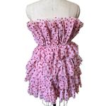 Mable Glitter Red Heart on Pink Chiffon Mini Strapless Party Dress Size Small Photo 2