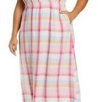 Nordstrom Linen Sleeveless Tie Back Plaid Midi Dress Size 3X NWOT Photo 0