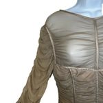 Pretty Little Thing Taupe Mesh L/S Ruched Open Back Bodycon Dress EUC Size 10 Photo 3