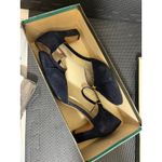 Salvatore Ferragamo Vintage Suede Mary Jane Heels Navy Blue Gold Buckle Strap 8 Photo 12