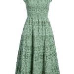 NWT Hill House Ellie Nap in Green Jacquard Print Smocked Midi Dress XL Photo 0