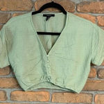 Forever 21 Top Womens Small Sage Green Textured Crop Button Front Short Blouse Photo 0
