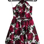 Camille La Vie  White Red Rose Print Halter Neck Sleeveless Fit Flare Dress 0 Photo 0