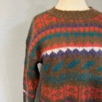 Knit Knit Colorful Vintage Mohair Wool Blend Round Neck Winter Cozy Sweater Sz M Brown Size M Photo 2