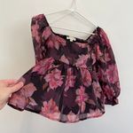 THIRTY THIRTY LA Plum Purple Pink Floral Shiny Square Neck 3/4 Sleeve Blouse S Photo 8
