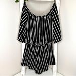 Ambiance Striped Romper Off Shoulder‎ Black White Short Sleeve Med Photo 4