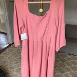 BeachLunchLounge  Smocked Midi Dress Square Neck Pink Cottagecore XL Cotton Gauz Photo 2