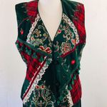 Susan Bristol Vintage  Christmas Red Green Patchwork Vest Corduroy Plaid Tassels Photo 1