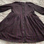 Madewell Plaid Flannel Pink Black Raglan Button Front Shirt Dress with Pockets, size 0 Photo 0