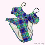 Deadstock 90s/80s vintage colorful plaid high leg swimsuit! Blue Size L Photo 1