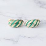 Vintage Clip On Earrings Curved Green & Gold Tone Stylish Striped Photo 3