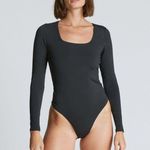 Everlane  Womens The Long-Sleeve Supima Square-Neck Bodysuit Thong Black S Photo 0