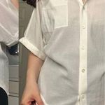 Trina Turk XS Sheer Cotton White Collared Pocket Short-Sleeve Button-Up Top Photo 0
