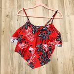 New Boutique floral orangish red and black swimsuit top size XL Photo 1
