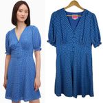Kate Spade  Tea Garden Dot Dress Women's‎ Size 12 Blue Polka Dot V-Neck Retro Photo 1