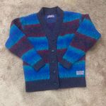 Madhappy  Fuzzy Knits Mohair Blue and Purple Striped V-neck Cardigan Small EUC Photo 2