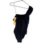 Profile‎ By Gottex Tutti Frutti Ruffle 6 One Shoulder Navy One Piece Swimsuit Blue Photo 5